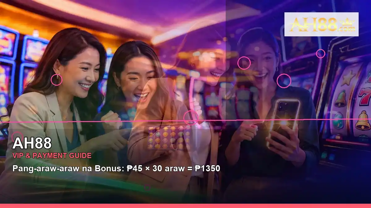 AH88 party online slot games featuring an adult Filipina casino host with a right-diagonal composition